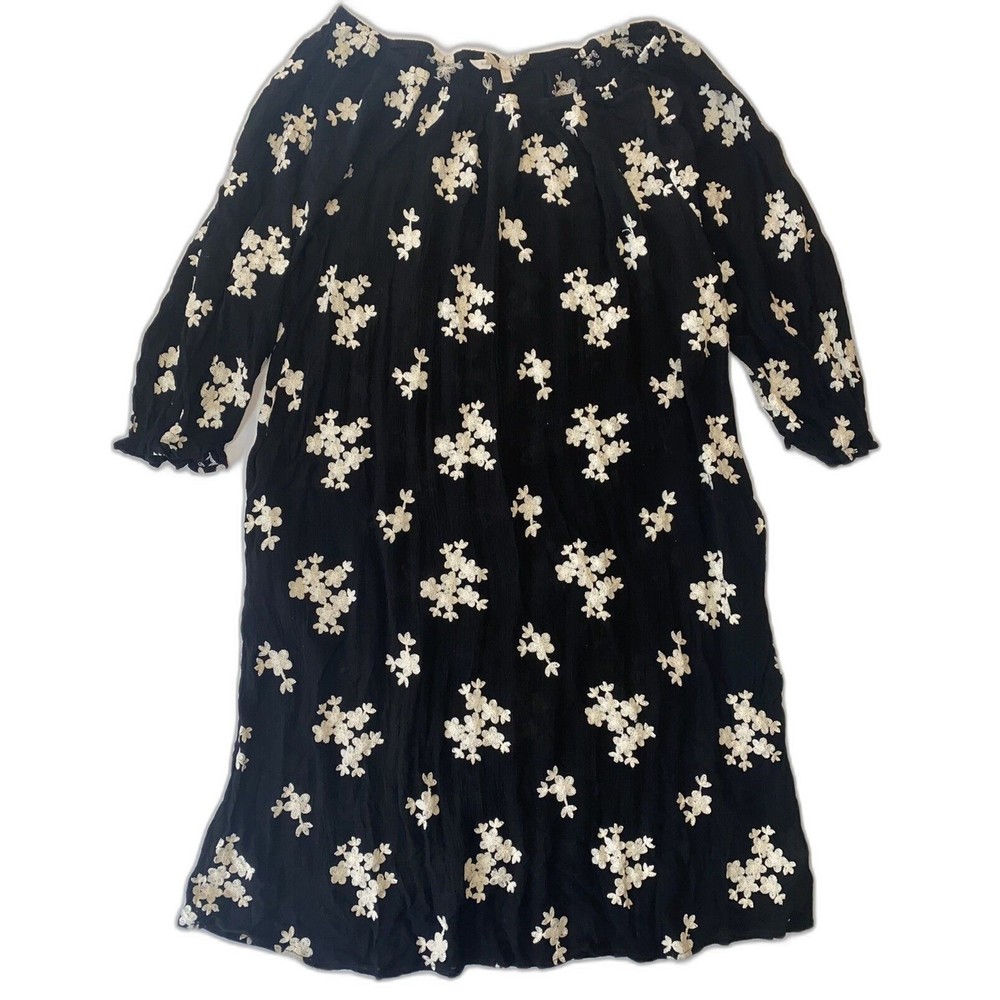 Soft Surroundings Large Avignon Black Embroidery Floral Dress Off Shoulder Scoop